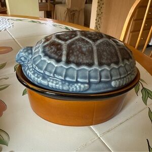 Small Ceramic Turtle Terrine Bowl - Blue and Brown